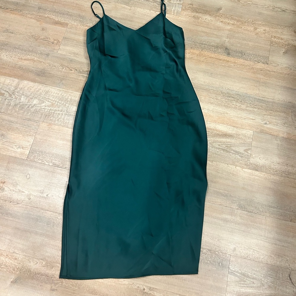Midi almost maxi dress hunter green wedding guest dress